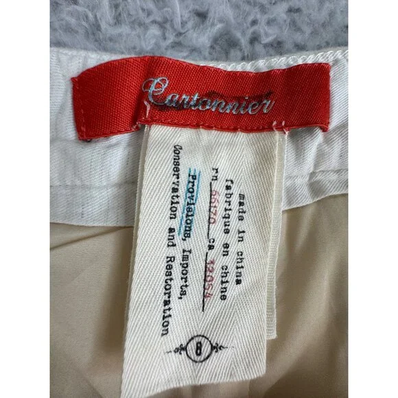 Cartonnier Womens 8 High-Waist Sailor Shorts Cream Linen Blend W/ Button Details - Picture 8 of 13